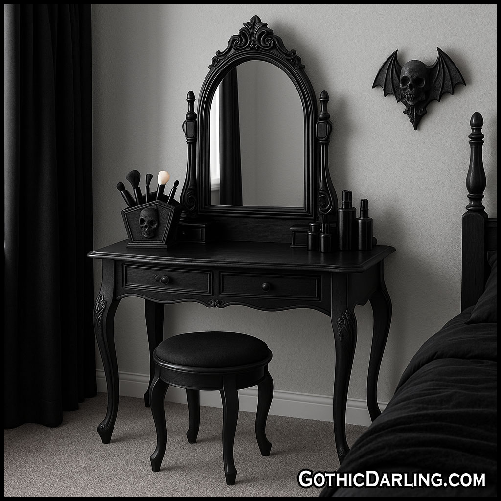 Gothic Black Vanity in bedroom
